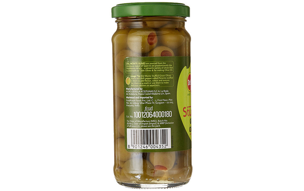 Del Monte Stuffed Green Olives with Pimento Paste   Glass Jar  235 grams